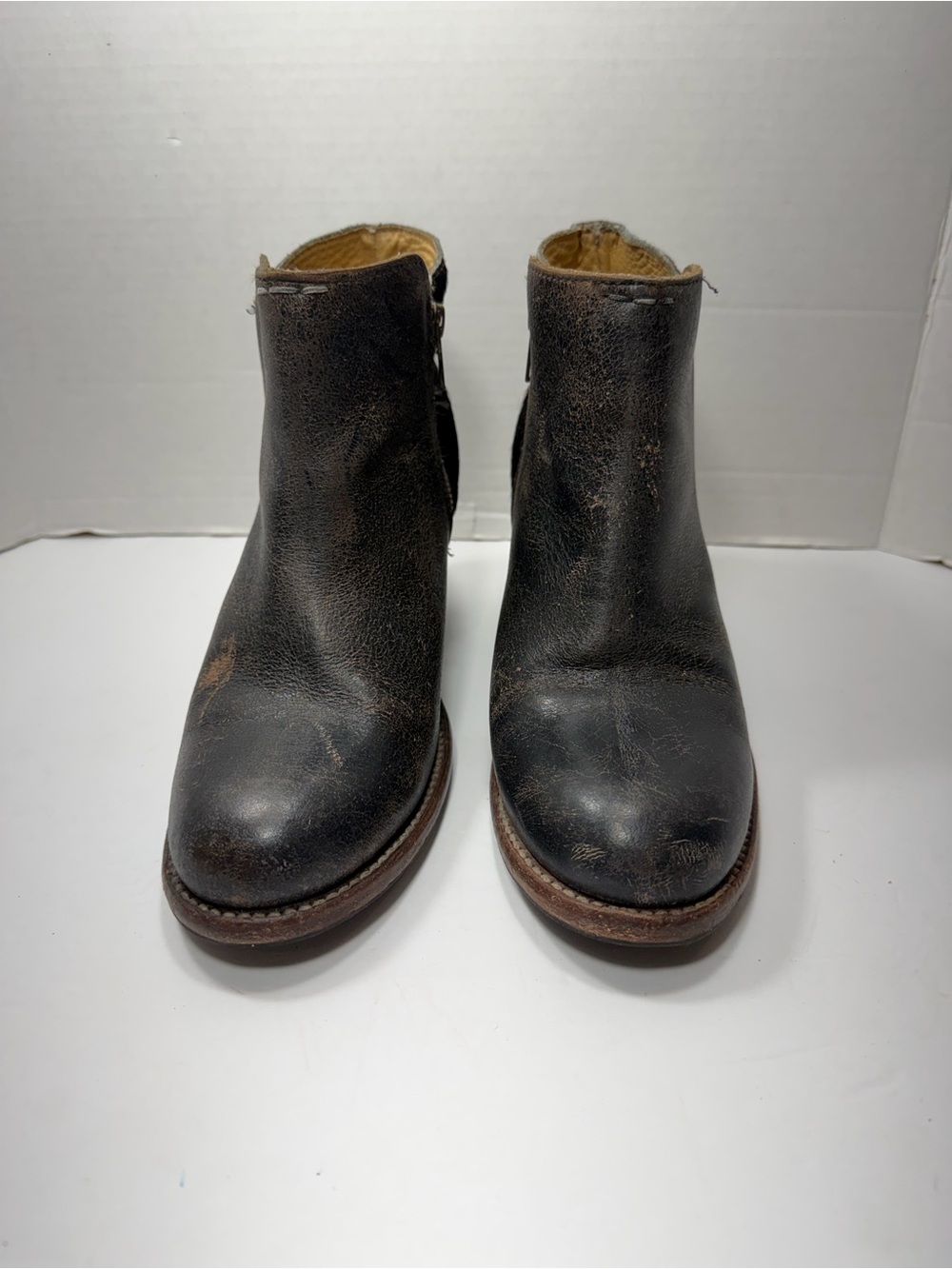 BED|STU Women's Dark Brown Leather Ankle Booties with Side Zip size 9 real fur - Picture 2 of 8